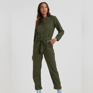 Lucky Brand Tie Front Jumpsuit in Beetle Green